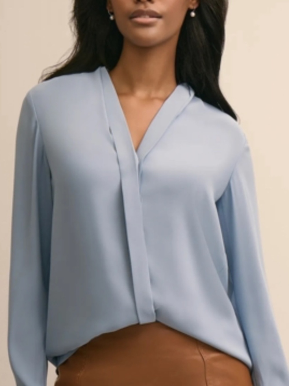 ❤️ Eileen Fisher silk blouse sky blue v-neck office elegant large